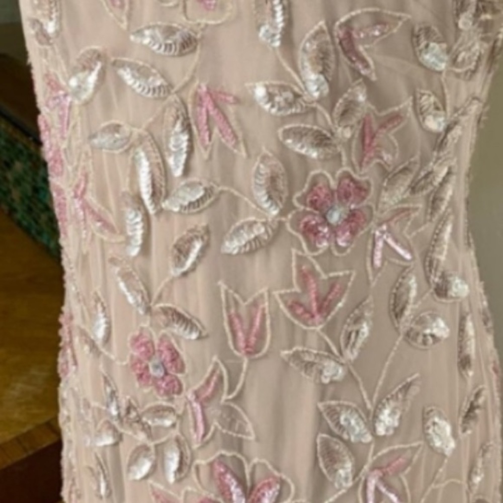 Adrianna Papell Sz 10, floor length, short sleeve, rose gown with sequins, beads - Picture 3 of 12